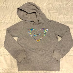 Nike Iridescent Heart Swoosh Hoodie Sweatshirt Cuffed Grey Girls 6X/L